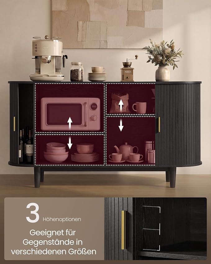 VASAGLE Storage Cabinet, Sideboard with Adjustable Shelves | Mid-Century Modern Buffet Cabinet, 55.1 x 15.7 x 29.5 Inch, for Living Room, Ebony, MIRIANA Collection ULSC631BE01