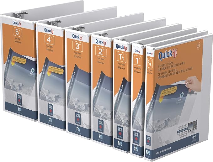 QuickFit View 3-Ring Binder, 1 1/2" Angle D-Rings, 50% Recycled, White (87020) (Pack of 2)