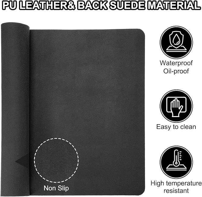 Patikil Desk Mat, 55"x17" Non-Slip Waterproof PU Leather Desktop Protector Cover, Dual Sided, Black
