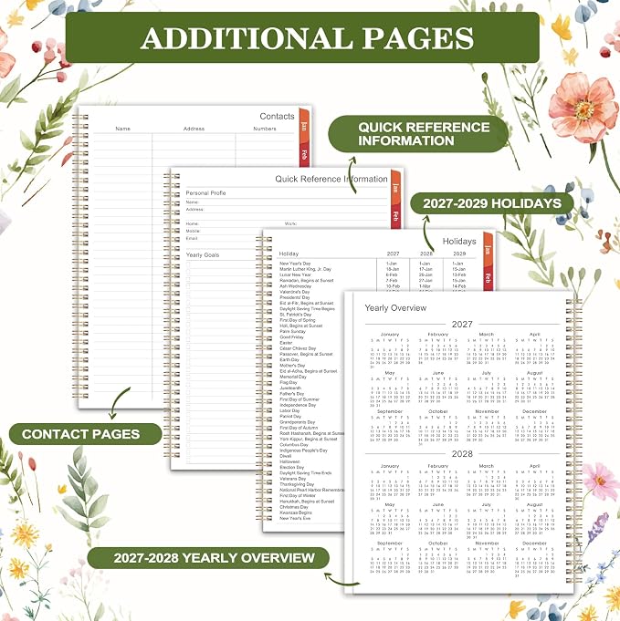 2027 Planner for Office, School, Home, Spiral Bound Weekly Monthly Calendar