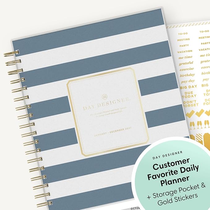 Blue Sky 2027 Daily & Monthly Planner Calendar, 8"x10", Rugby Stripe Black