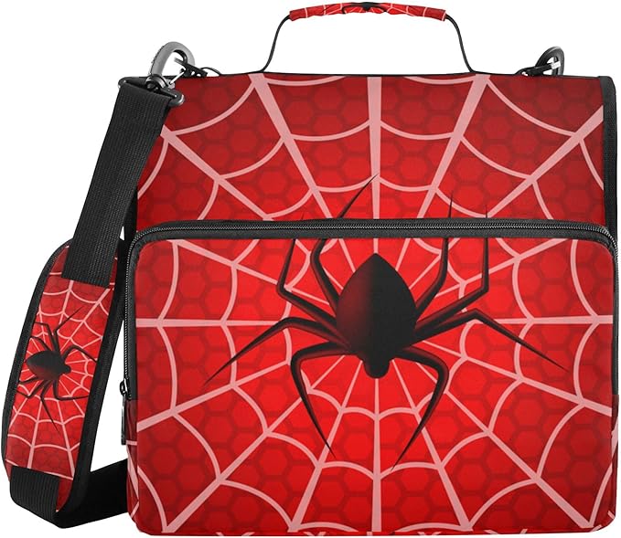 Fisyme Halloween Spider Web Zipper Binder 3 Ring with Zipper and Shoulder Strap Large Capacity Multi-Pocket Binder Organizer