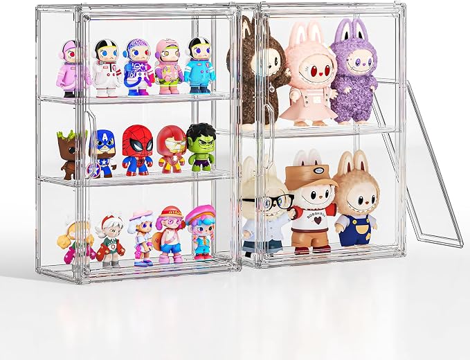 3 Tiers Clear Display Case for Figures Collectibles 2 Pack Wall Mounted Hobby Figurine Display Case, Display Box for Action Figures, Car Model, Funko