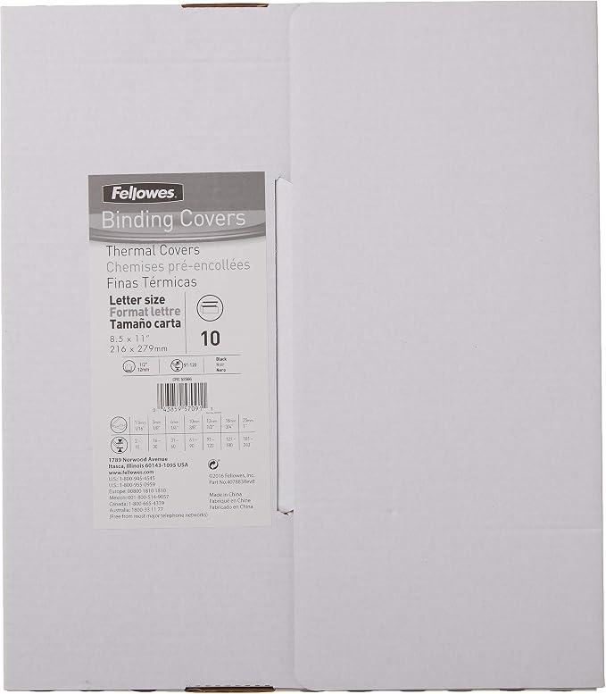 Fellowes 5256601 Binding Thermal Presentation Covers, 1/2 Inch, Black, 10 Folders up to 120 sheets (52566)