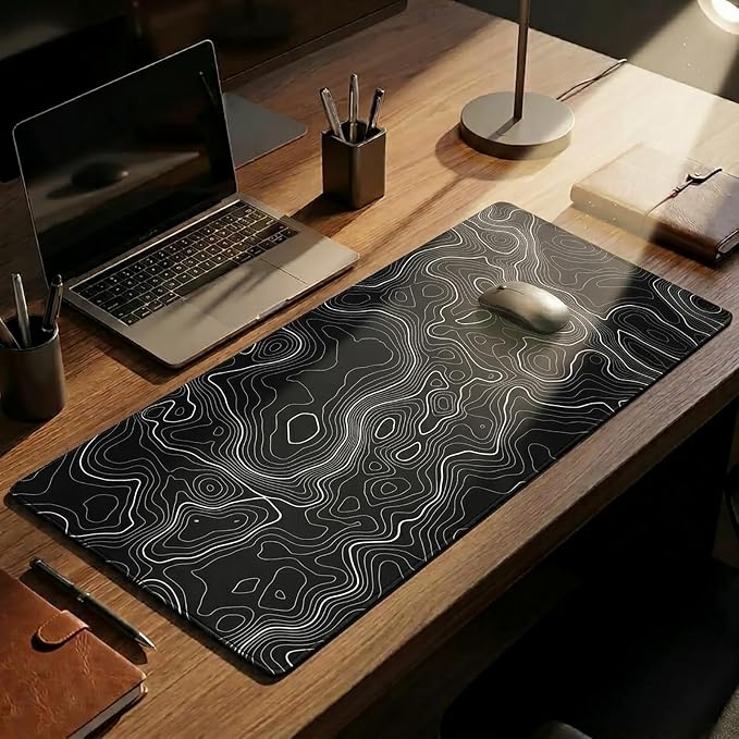 Extended Large Gaming Mouse Pad 29.5x16 Inch,Topographic Map Lines Desk Mat | Contour Geographic Background Design with Non-Slip Rubber Base, Large Mousepad for Gaming, Office, Laptop & Computer PC
