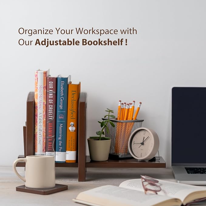 Adjustable Desktop Bookshelf - Sturdy Desk Bookshelf and Book Organizer - No Tools Required to Assemble This Desktop Bookcase, Perfect Tabletop Book Shelf for Office, Study Room