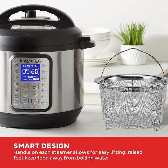 Instant Pot Official Mesh Steamer Basket Set, Stainless Steel, Dual-Purpose Steamer & Strainer, Easy-Lift Handle, Dishwasher Safe, Rust-Resistant, Essential Accessory for Healthy Cooking