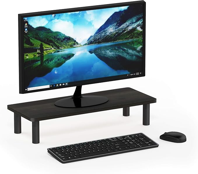 Furinno Turn-N-Tube Monitor Stand Riser, 23.6"W Rectangle Monitor Riser, Laptop Stand for Desk, Office Desk Accessories, Desk Organizers and Accessories, Toolless Assembly, Espresso