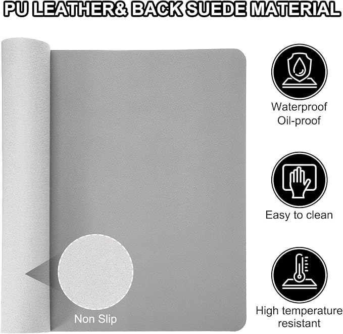 PATIKIL Desk Mat, 48"x17" Waterproof PU Leather Desktop Protector Dual Sided, Light Grey