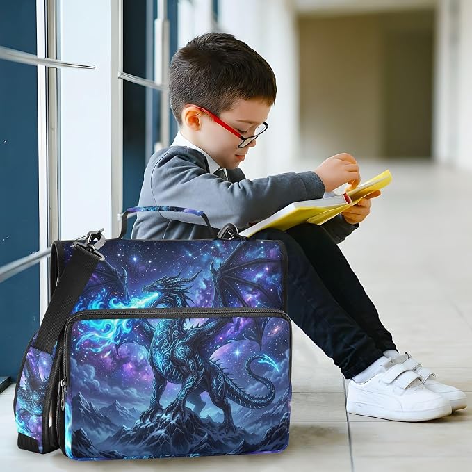 Dragon Pattern 3 Ring Zipper Binder with Shoulder Strap & Handle 2 Inch D-Ring Zippered Binder Bag with Multiple Pocket & Pencil Pouch, Binder Organizer for School or Office