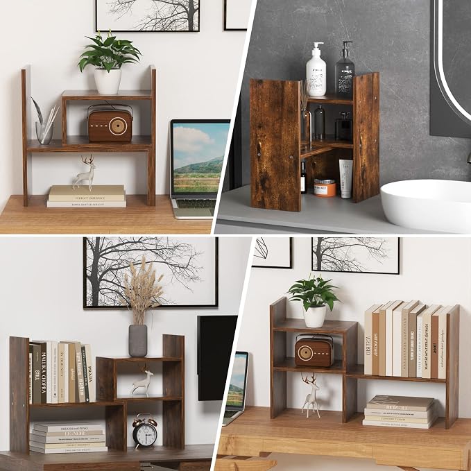 TY ARTS & CULTURE Expandable Wood Desktop Organizer Countertop Bookshelf | expandable desk bookshelf, multipurpose display shelf rack,countertop shelf, home office bookcase,tabletop storage
