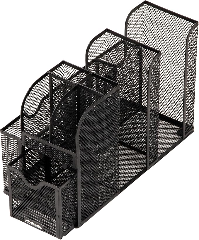 Mind Reader Countertop Organizer, Office Breakroom or Desktop Storage, 10-Compartment Caddy, Metal Mesh, Black
