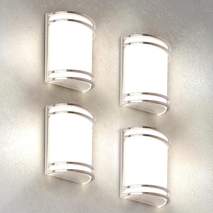 ASD Indoor LED Wall Sconce Lights - 8 Inch 15W Brushed Nickel Modern LED Wall Sconces Hardwired - ETL Dimmable 3000K 4000K 5000K Adjustable Sconce Light Fixture for Bedroom, Hallway, 4 Pack