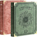 OVESMUSL 2 Pack PU Sunflower Leather 3 Ring Binder, 1 Inch Green Pink | Fits 8.5x11 letter paper, holds 200 sheets, sunflower design, loose leaf organizer