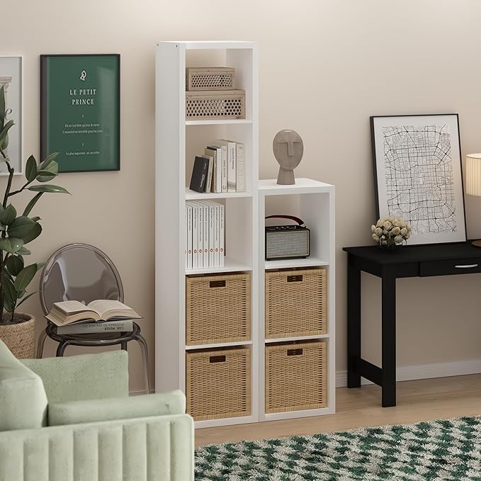 Furinno Cubicle Book Shelf, 5-Cube Bookshelf, Extra Thick Frame Horizontally & Vertically Reversible Bookcase with Open Back, 14.6 x 15.9 x 72, for Living Room, Bedroom, Home Office, Plain White