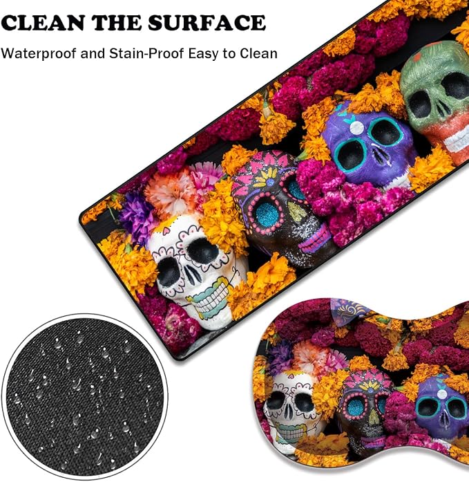 Extended Gaming Mouse Pad Desk Pad Keyboard Pad, Mouse Wrist Rest and Coaster, Anti-Slip Rubber Base Mouse Pad, Suitable for Gaming and Office, Candy Skull