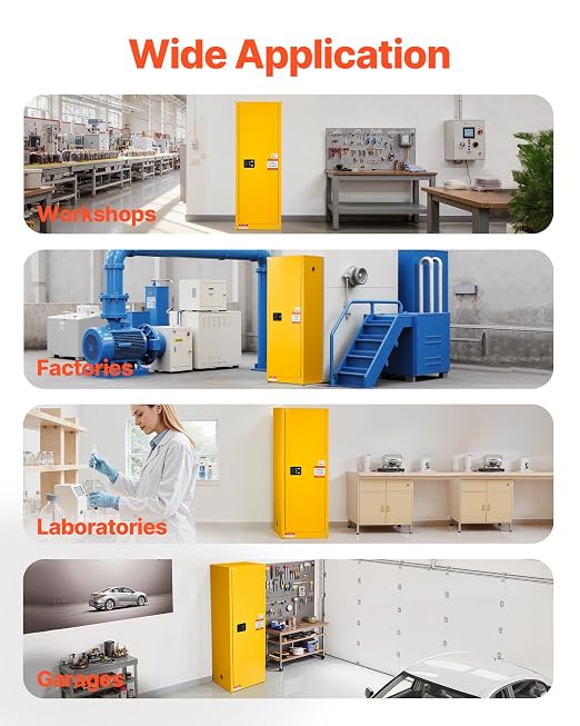 VEVOR Flammable Cabinet 18" x 23" x 65", 23 Gallon Flammable Storage Cabinet with Adjustable Shelf, Cold-Rolled and Galvanized Steel Fire Cabinets, for Commercial Industrial Home Use, Yellow