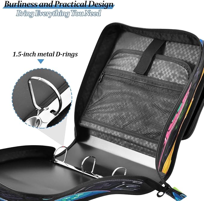 ATTX Colorful Video Game Controllers Zipper Binder with Adjustable Padded Strap - 3 Ring 500 Sheet Capacity Binder Bag with Multi-Pocket Organizer, Fits 12 Inch Laptop#252