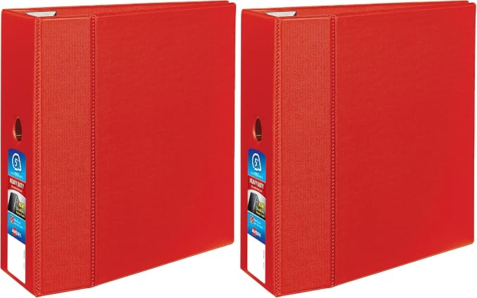 Avery Heavy-Duty 3 Ring Binder, 5 Inch One Touch EZD Rings, 2.3/4.8 Inch Spine, 1 Red Binder (79586) (Pack of 2)