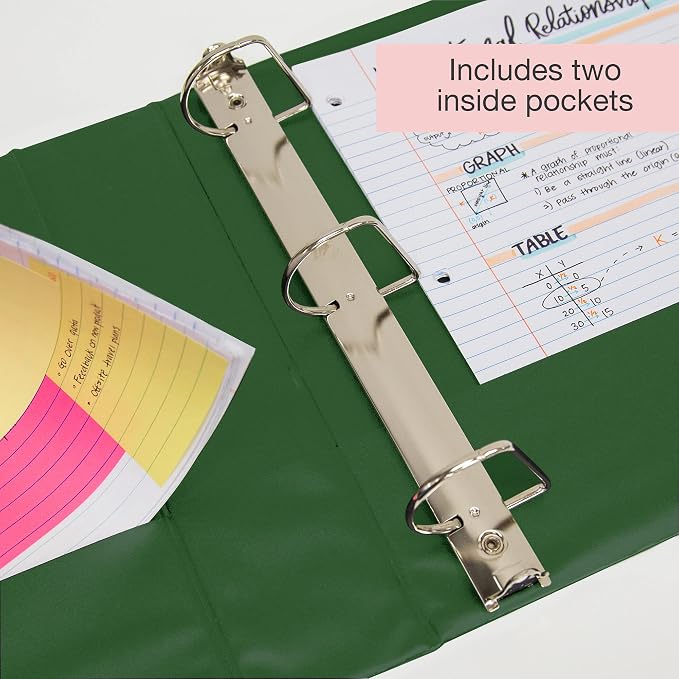 BAZIC Products 3" Green 3-Ring View Binder, Slant-D Ring, 2 Pockets, 2-Pack | 2 inside pockets, 3 in Green view 3-ring binder, slant-D rings, holds up to 600 sheets, Durable poly cover, 2 Pockets