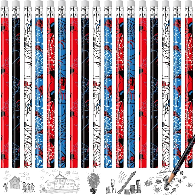 Resurhang 200 Pcs Assorted Colorful Pencils Spider Pencils for Boys Novelty Fun Spider Pencil with Eraser Back to School Supplies for Kids Student Teacher Classroom Reward Gifts