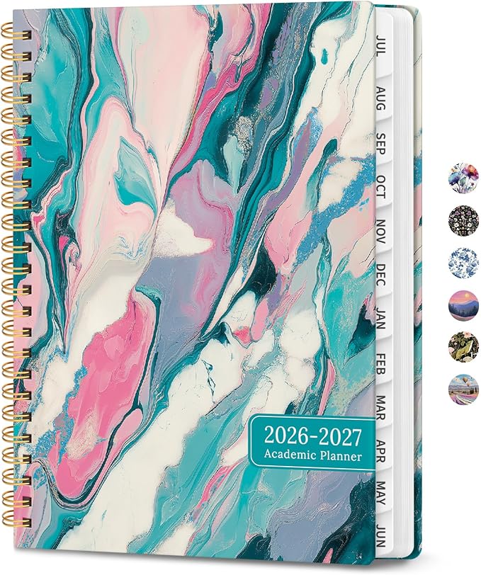 ZOTIA Academic Planner 2026-2027, Monthly & Weekly Jul 2026-Jun 2027 | Candy Marble, 6.3" x 8.5" Calendar Planner for Women, Hardcover Pretty Organizer for Women, School Office Home Supplies