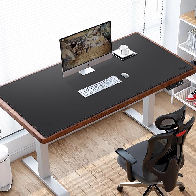 Cacoy 63"x24" Leather Desk Mat, Office Desk Blotter, Large Mouse Pad, Black | Leather Desk Pad Protector Multifunctional Non-Slip Extended Computer Mat Waterproof Writing Mat Stitched Edges Easy to Clean
