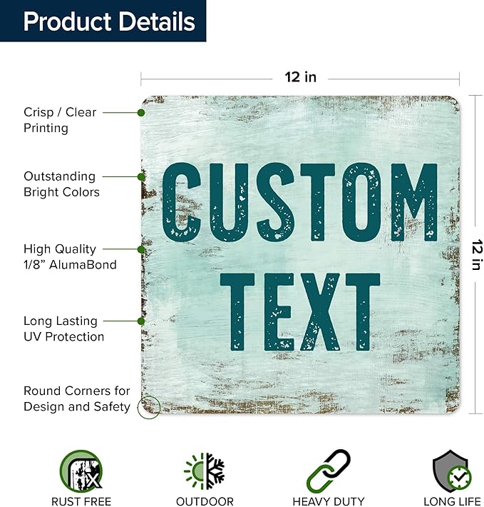 Custom Sign, Custom Street Sign, 11 Font Colors, 13 Font Styles, 4 Hole Options, 22 Sizes, 12x12 Inches, Rust Free DiBound, Fade Resistant, Made in USA by My Sign Center (Shabby Chic)