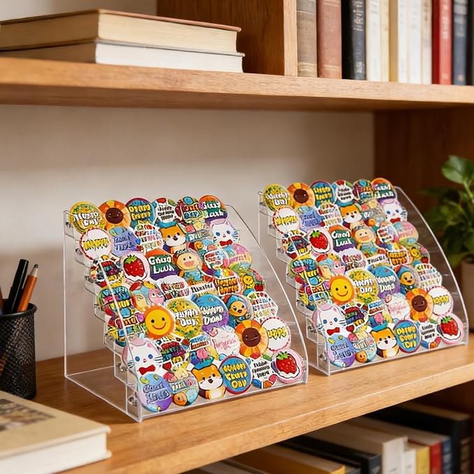 2 Pack 7 Tier Transparent Acrylic Button Pins Organizer Stand Versatile Clear Acrylic Large Capacity Storage Organizer Tray Display Box for Button Pins Badges Glasses Makeup Nail Polish Graded Cards