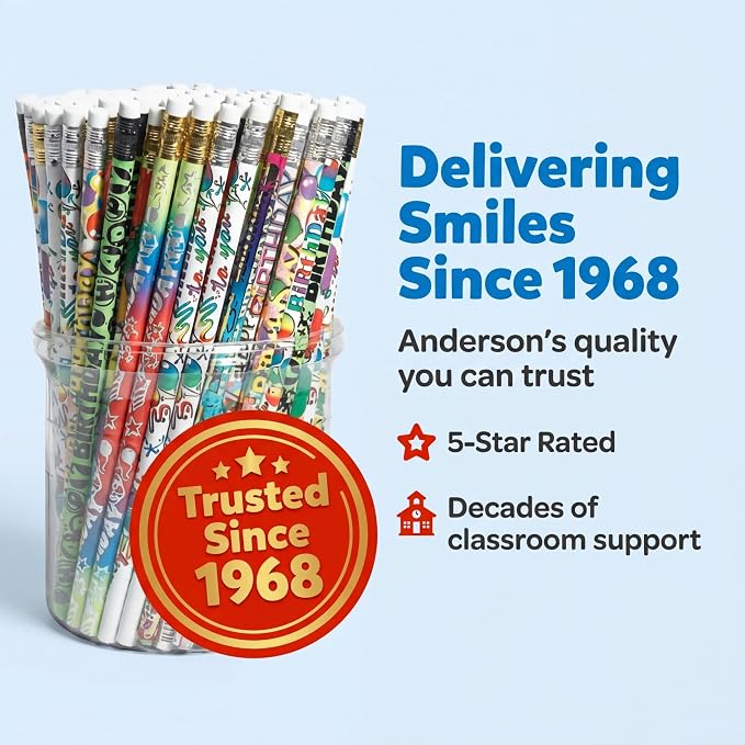 Anderson's Birthday Pencil Tub, Set of 144, School Supplies, Classroom Supplies, Writing