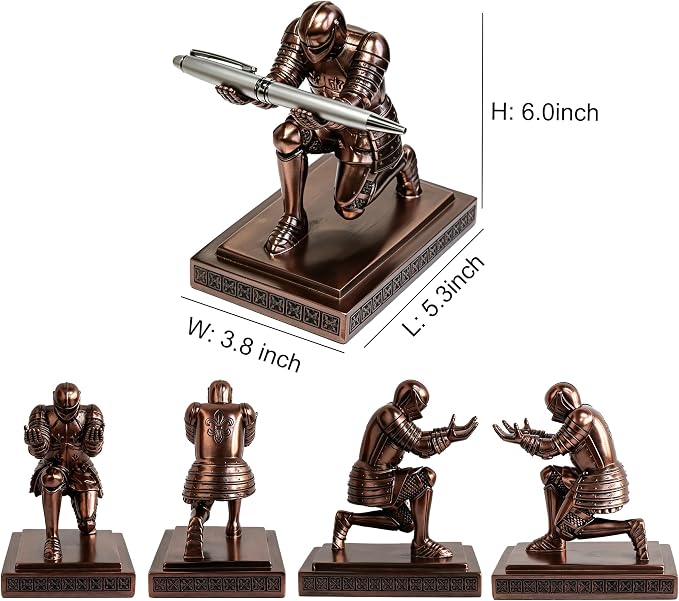 Soldier Executive Knight Pen Holder Personalized Desk Organizers Copper | Desk Accessory Pen Stand for A Gift - Decorative Resin Pencil Holders Desk Organizer For Men
