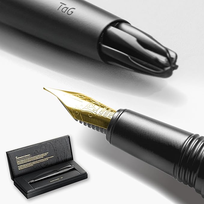 TAG Submarine Luxury Fountain Pen – TurbineDriven Refill, Gold-Plated Medium Nib, Elegant Writing Gift for Men & Women, Designed by Award-Winning Team