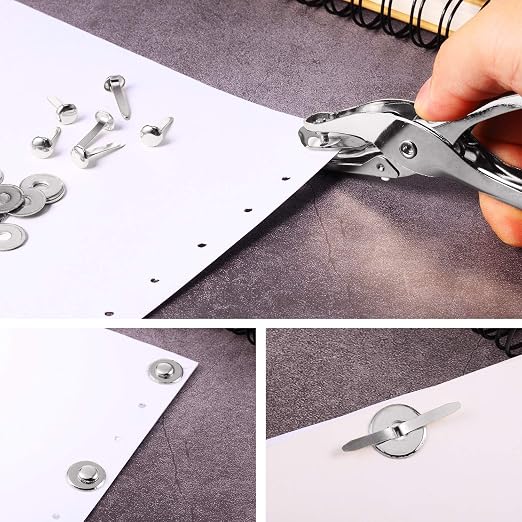 Mudder 100 Pieces Brass Paper Fasteners Paper Brads, and 300 Pieces Washers with Hole Punch for DIY Craft Scrapbooking School Supplies(3/4 Inch Long,Silver)