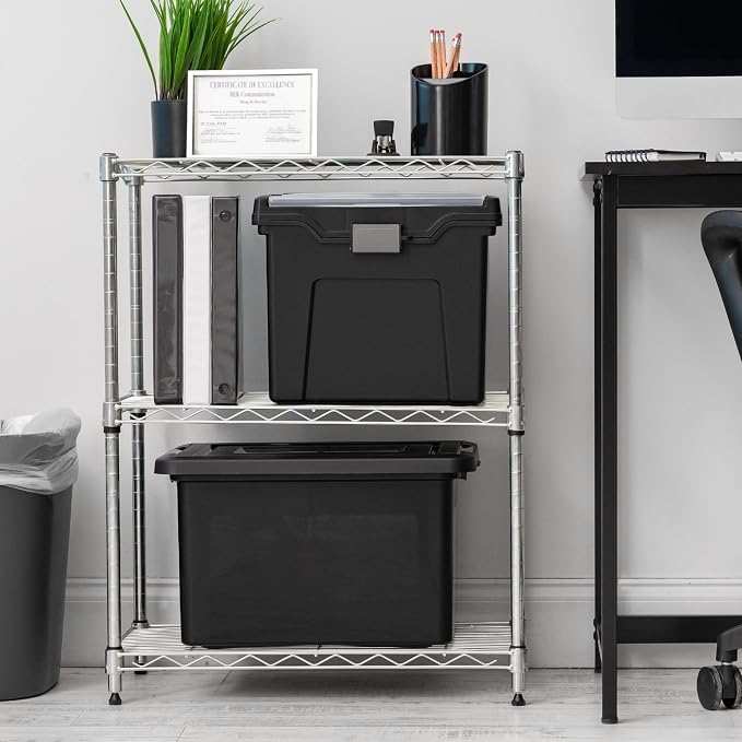 IRIS USA File Box Organizer with Lid, Letter File, 4-Pack, Black | Carry letter size files, documents and paperwork with a portable handle and secure lid for organized storage on the go