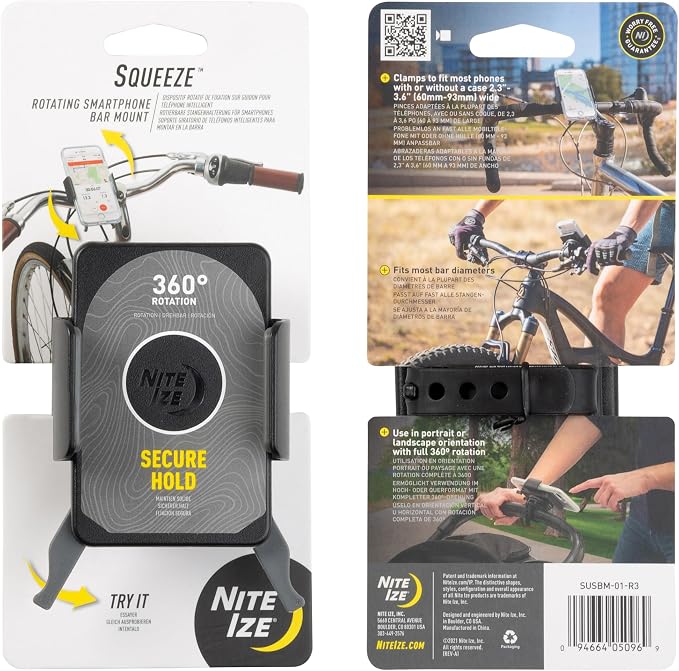 Nite Ize Squeeze Rotating Smartphone Bar Mount, Universal Bike Phone Holder For Bar or Stem, Compatible With MagSafe iPhone 12 Pro Max/Mini/Galaxy/Edge/Google Pixel and more