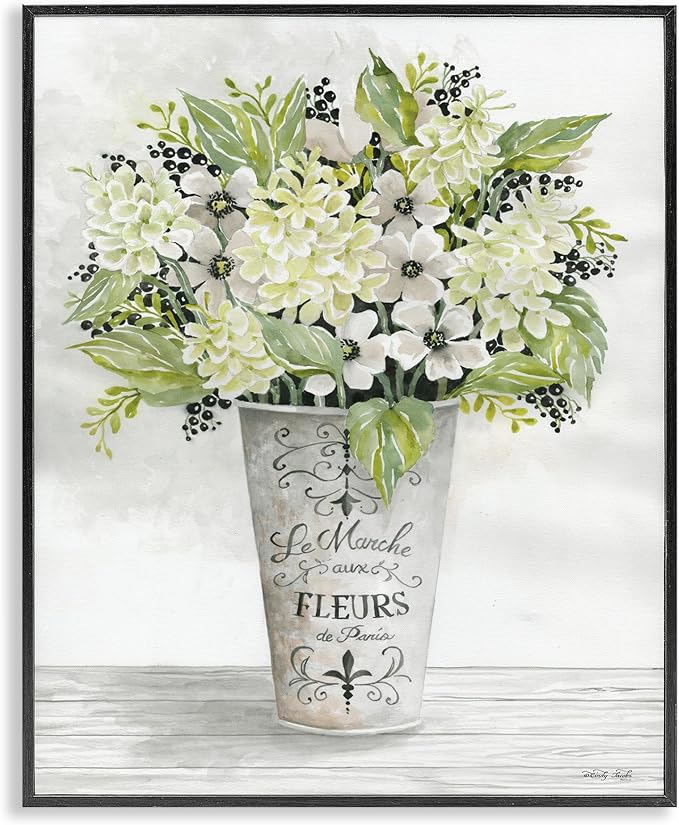 'French Floral Greenery Bouquet'| Framed Giclee Art | Stupell Industries | Black, 16 x 20 Inches, Easy to Hang and Sturdy, Made in USA, by Cindy Jacobs