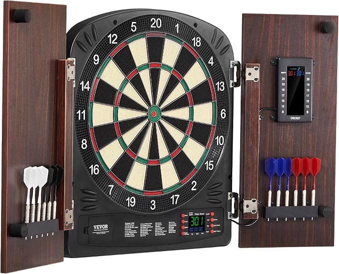 VEVOR Dart Board Cabinet Set, Multiple Styles Ready-to-Play Bundle Official Size, Steel Tip Dart Hideaway Cabinet, Features Easy Assembly, Complete with All Accessories, Perfect for Cricket Games