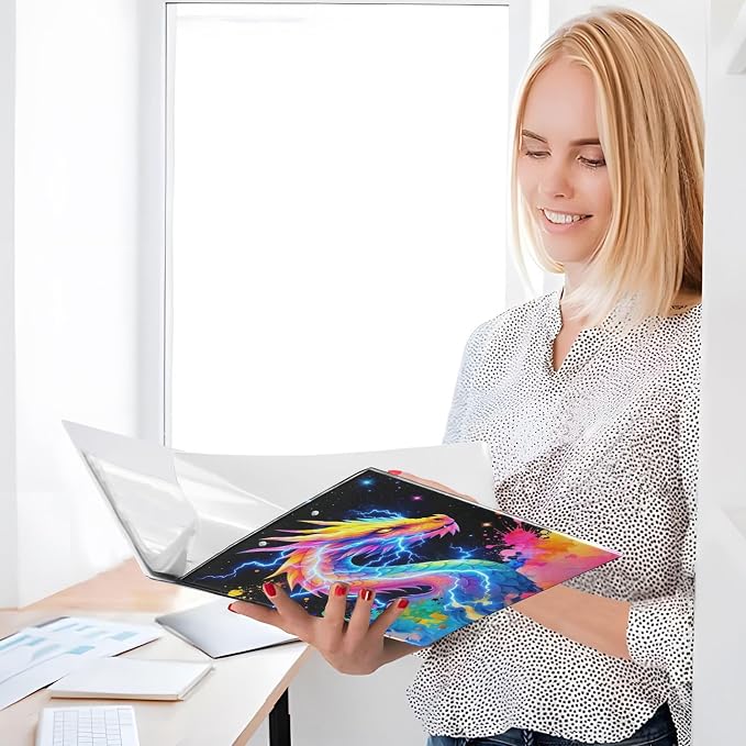 Dragon Lighting Round Ring Binders 1.5 Inch Dinosaur Thunder Dino 3 Ring Clipboard Binder for Office School Work Supplies File Folder Document 200 Sheet Capacity Easy Open