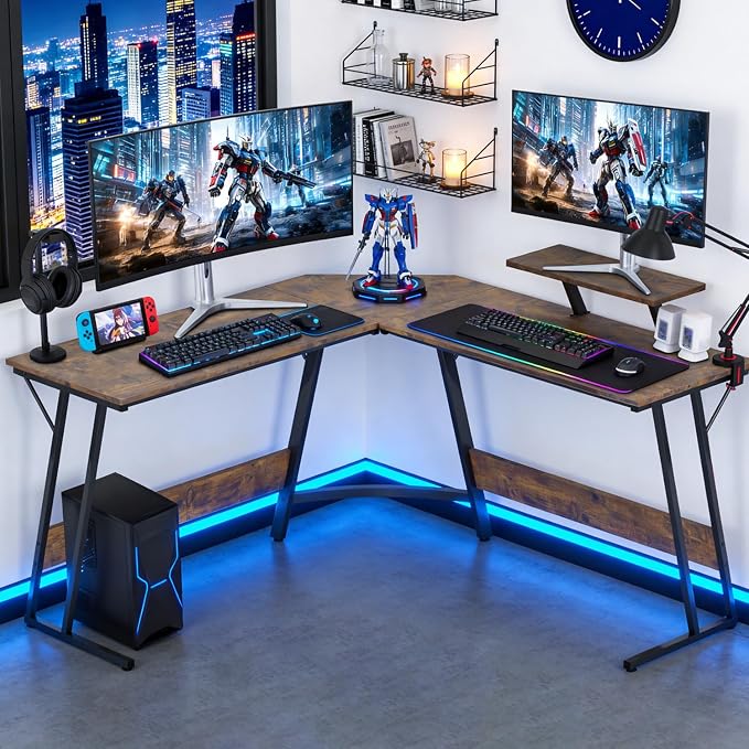 FDW L Shaped 51 Inch Gaming Desk,Corner Computer Desk,PC Gaming Desk,Writing Workstation with Large Monitor Stand for Home Office,Vintage