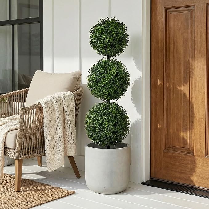 Nearly Natural 36 in Artificial Triple Ball Boxwood Topiary Tree with Pot | For Indoor or Outdoor Use, Realistic Faux Greenery, Home Patio and Office Decor, Low-Maintenance