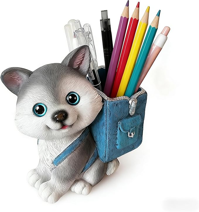 Funny Dog Pen Holder, Pencil Holder for Desk, Husky Gifts for Women Men, Cute Desk Pen Organizer for Home Office School Decoration