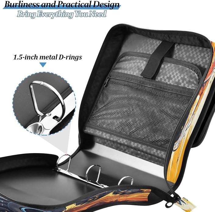 Zipper Binder Bag 3 Ring File Folder Portfolio Organizer Zippered Binder Bags with Strap Fits Laptop Women Men