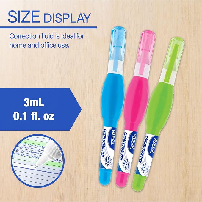 BAZIC PRODUCTS Mini Correction Pen, Metal Needle Tip, 3mL, 144-Case