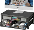 Desk Organizer and Accessories, 2-Tier Computer Monitor Stand Riser with 2 Drawer and 2 Pen Holders, Laptop Stand, Office Desk Accessories for Office Supplies, Black