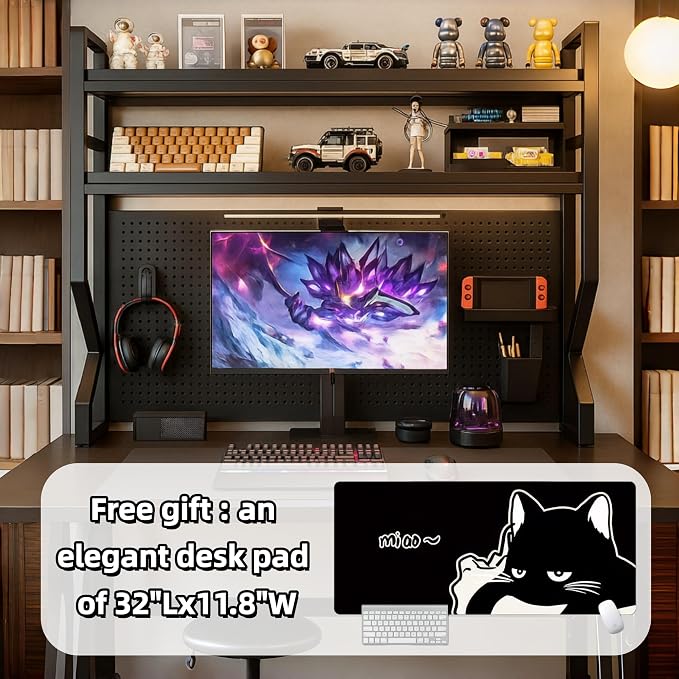 Desktop Bookshelf, Multi-Size pegboard Storage Organizer Rack, Dorm Desk Shelf, Desk Hutch, Desk top Storage Rack, Student Desktop Storage,Desk Shelves for top of des(Black, 53.1" Lx9.9 Wx39 H)