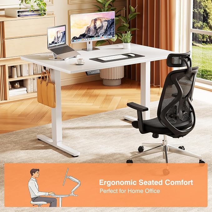 Sweetcrispy Electric Standing Desk, Computer Desk, 40x24 Inch | Adjustable Height, Splice Wood Board, 3 Memory Preset, Sit Stand Work Table for Home Office, White