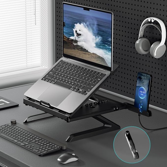 Laptop Stand for Desk, Ergonomic Adjustable & Foldable Portable Computer Stand with Heat-Vent, Laptop Riser Holder Compatible with MacBook Air Pro, 10-15.6 Inch Notebooks