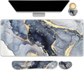 Large Gaming Mouse Pad, Keyboard Wrist Rest Pad & Wrist Support Mousepad Set, Stitched Edge, Extended, Non-Slip Base, Memory Foam,Multifunctional Desk Mat 4pcs for Office & Home, Gilt Marble