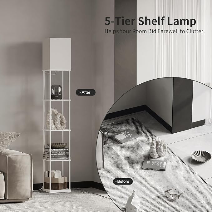 SUNMORY 5 Tier Floor Lamp with Shelves, Standing Lamps for Living Room | 3 CCT LED Bulb Include, 70" Tall Corner Shelf Lamp, Display Bookshelf, Modern Style for Bedroom, Office, Home Decor