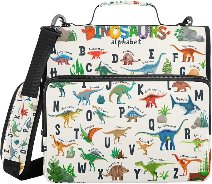 Personalized Dinosaur Alphabet 3 D-Ring Binder Bag Zipper Organizer | Multi-Pocket with Handle and Detachable Shoulder Strap Holds 500 Sheets for School Office Supplies